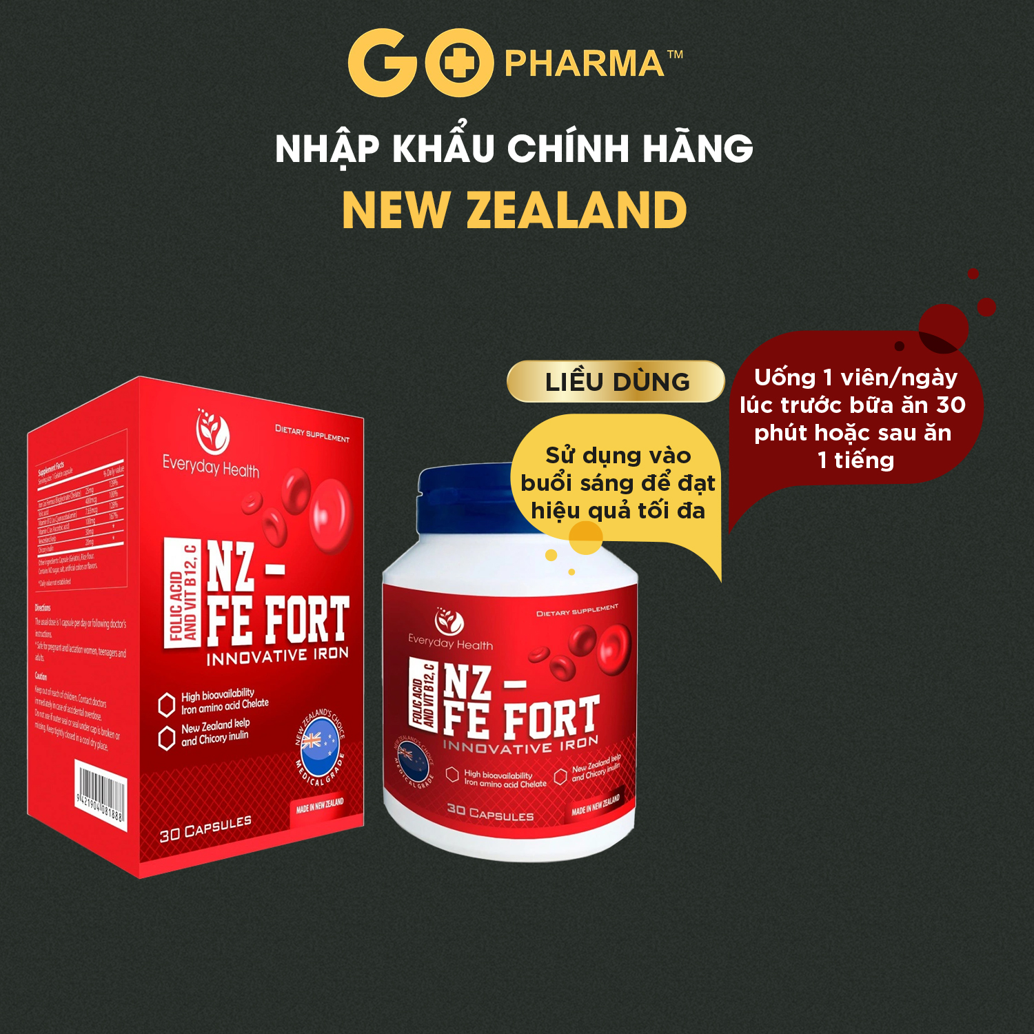 Viên uống sắt hữu cơ Everyday Health NZ - Fe Fort nhập khẩu NewZealand bổ sung sắt cho bà bầu và các đối tượng thiếu sắt