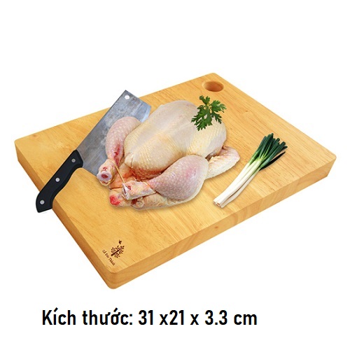 Thớt Chữ Nhật Dày Có Lỗ Treo Dùng Để Chặt, Kích Thước 31x21x3.3 cm - Gỗ Cao Su Bền Đẹp Sang Trọng Cho Không Gian Bếp