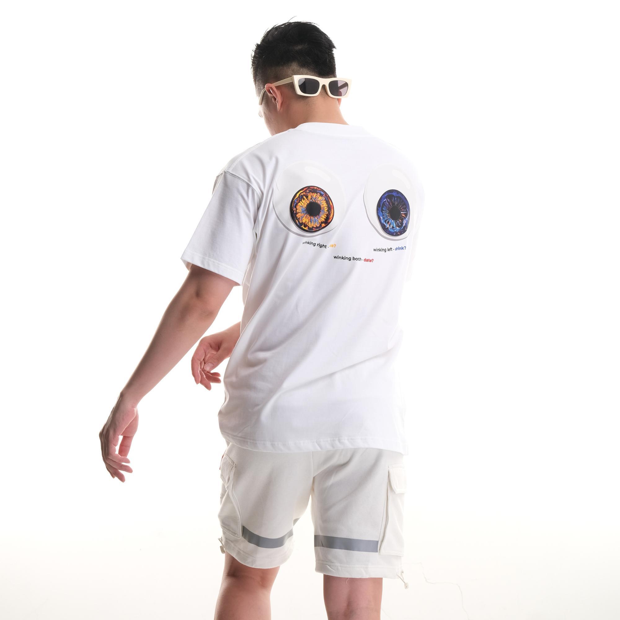 Áo Phông Oversize Unisex Winking Eyes BST Cotton Mỹ Basic Màu Trắng Vải Trơn Mát Không Co Rút Sau Giặt