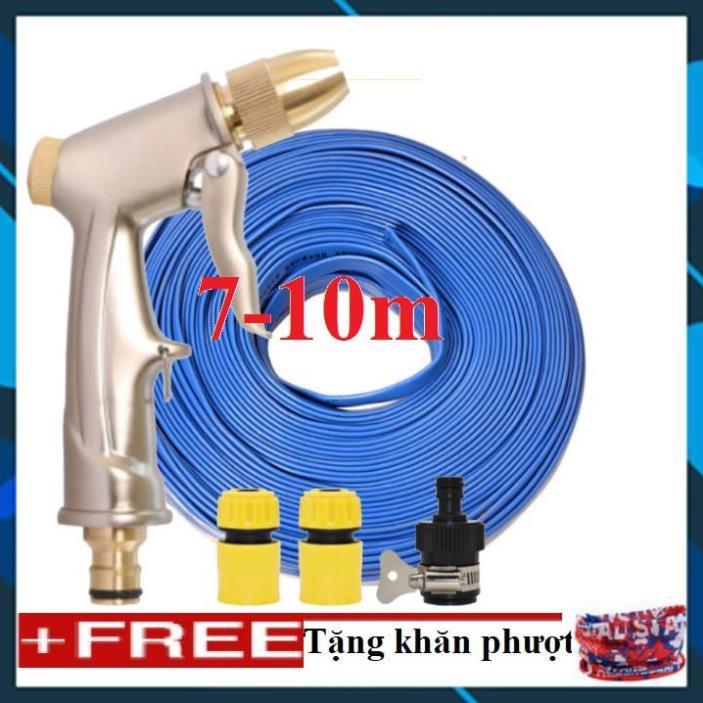 ️ Bộ dây vòi xịt nước rửa xe, tưới cây , tăng áp 3 lần, loại 7m, 10m 206701-1 đầu đồng, cút, + khăn phượt