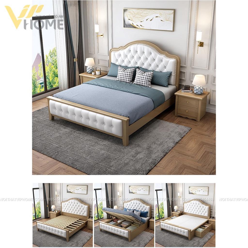 Giường ngủ bọc da nhập khẩu phong cách tân cổ điển đẹp GBD-20120