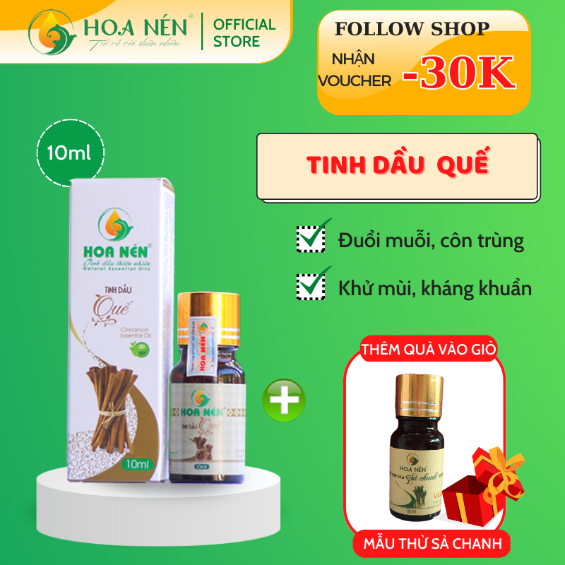 Tinh dầu Quế nguyên chất 10ml - Hoa Nén - Khử mùi, đuổi côn trùng, thanh lọc không khí