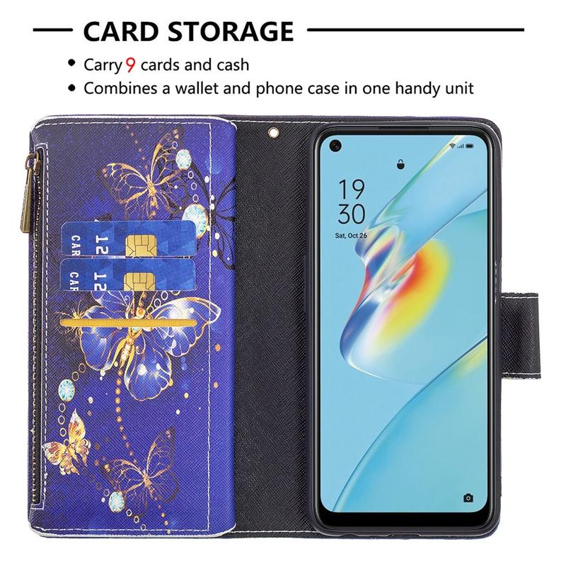 Ốp điện thoại da kiểu ví lật có khóa kéo họa tiết sơn họa tiết đơn giản cho Oppo A15 A54 4G A55 5G