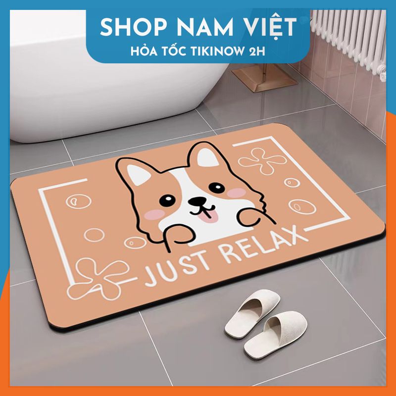 Thảm Chùi Chân 4 Lớp Siêu Thấm Hút - Họa Tiết Hoạt Hình - Chính Hãng Navivu - Relax - Chó Corgi
