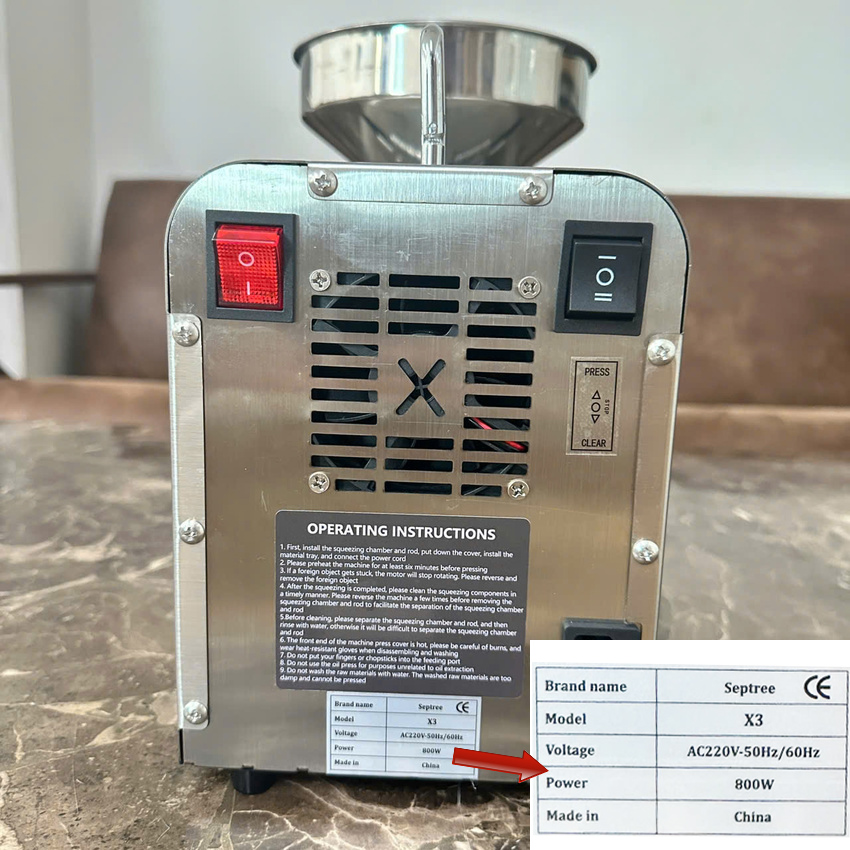 Máy ép dầu ăn thực vật dùng trong gia đình thương hiệu Septree X3 - Công suất 800W - Hàng chính hãng (BH 12 THÁNG)