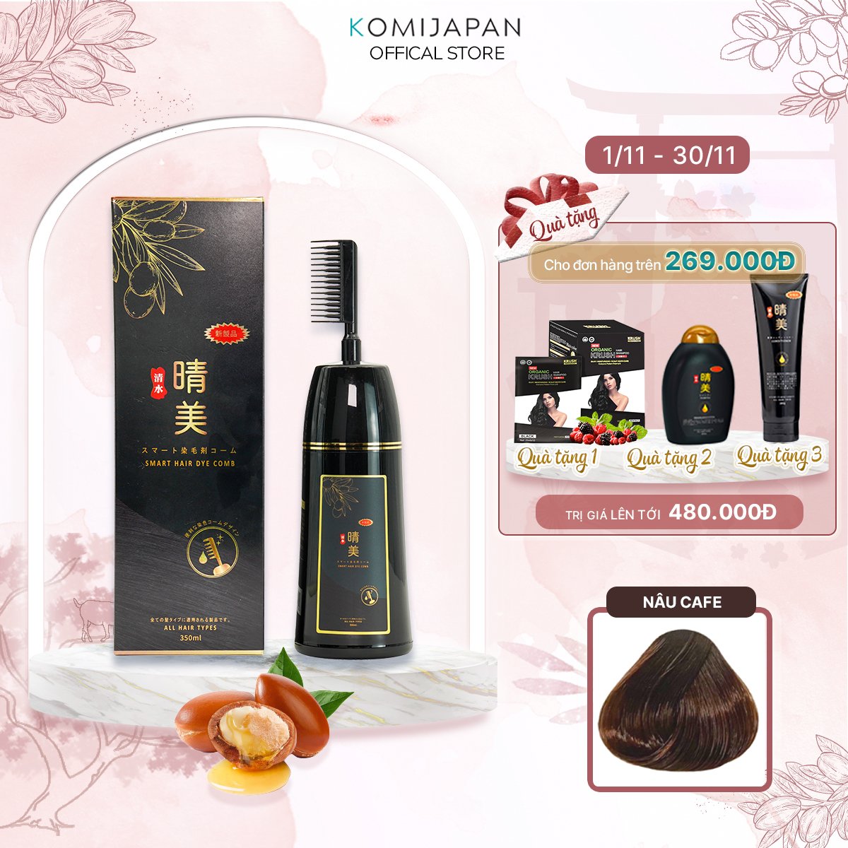 Lược nhuộm phủ bạc thảo dược thiên nhiên Komi Nhật Bản Chai 350ml