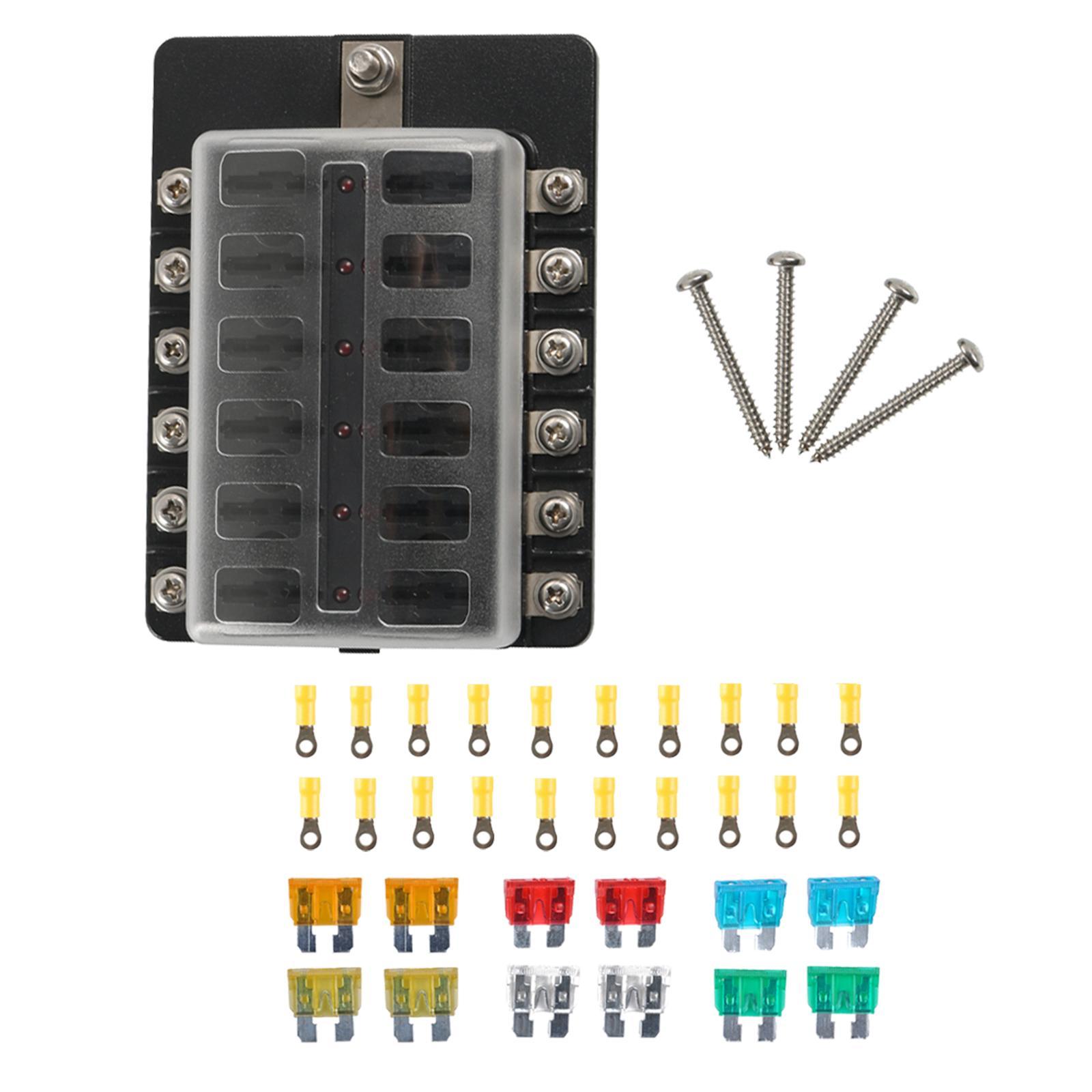 12 Way  Fuse Block 12 Circuit Fuse Box Holder for Truck Boat Marine RV