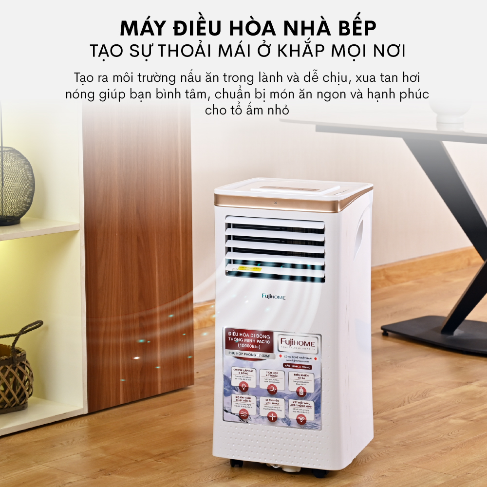 Máy lạnh đứng di động Fujihome PAC10, Hàng chính hãng, Điều hòa thông minh làm lạnh 14000BTU, Kết nối wifi