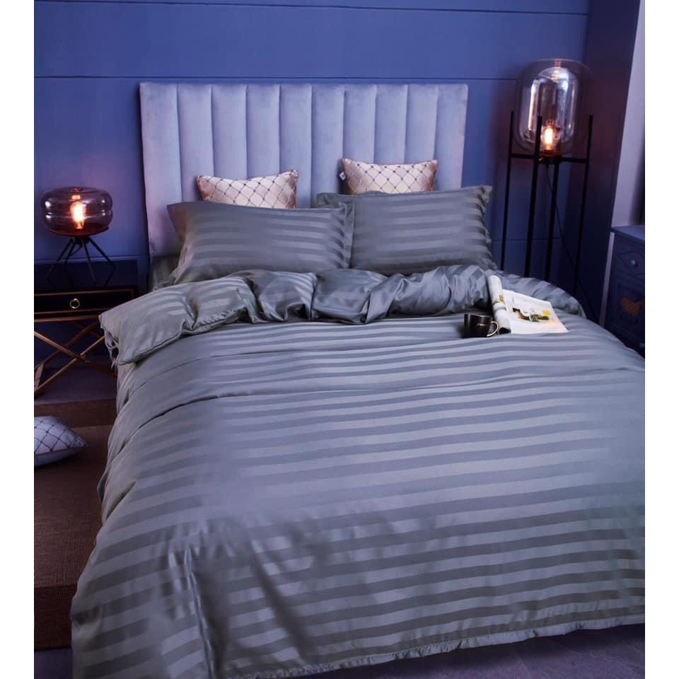 Bộ Chăn Drap Gối COTTON SỌC 3F Vải Cotton Lụa Bóng Hàng Chuyên Cho Gia Đình Và Khách Sạn