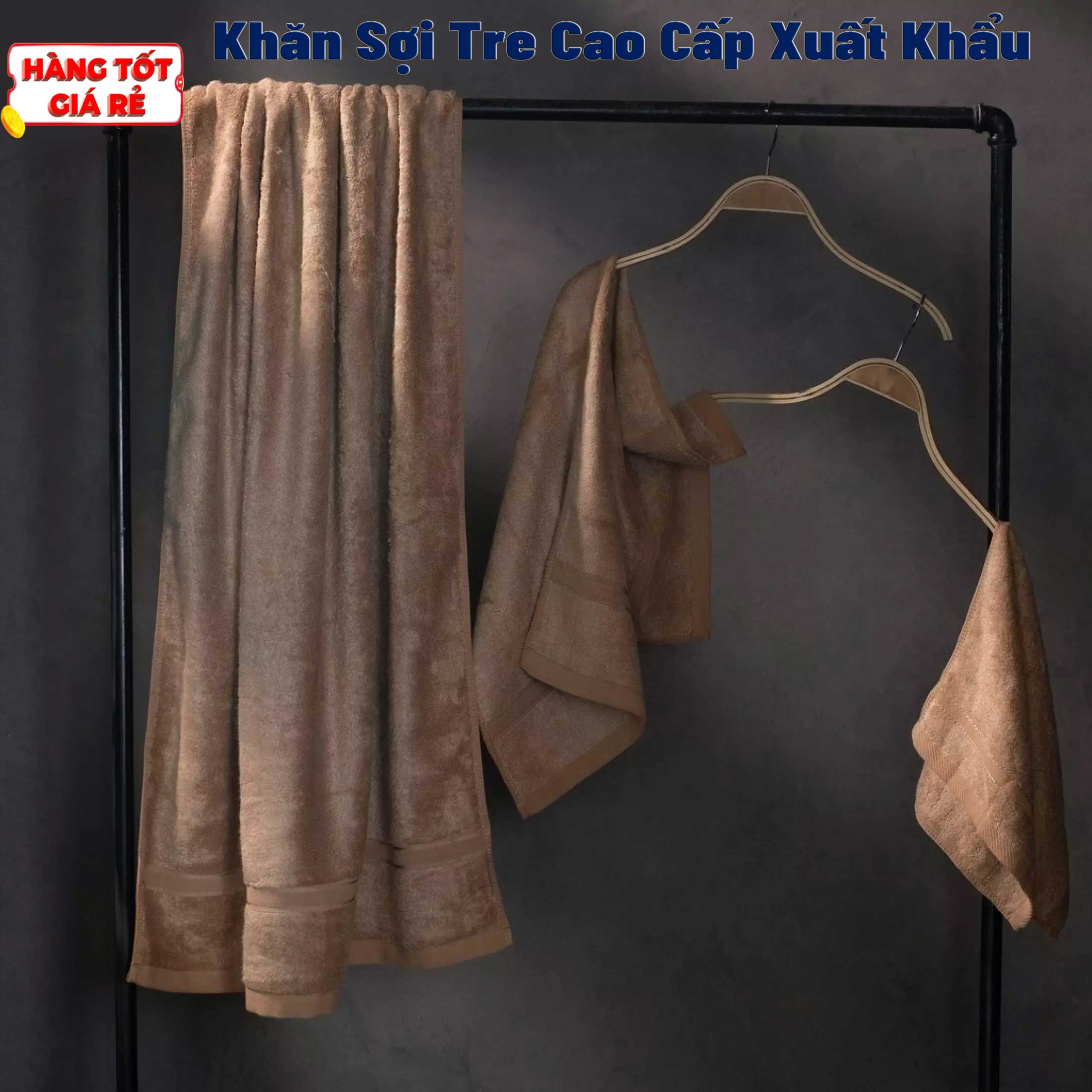 GIẢM SỐC 2 khăn tắm sợi tre cao cấp kích thước 120x60cm =  320g/cái màu xanh và nâu