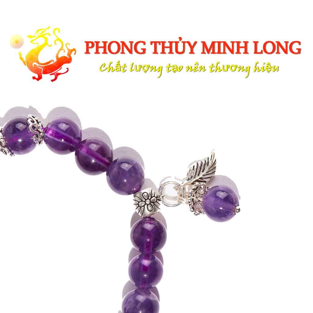 Vòng đá. Thach Anh Tím chất lượng 5A mix charm bạc lá nhỏ hợp mệnh Hỏa và Thổ