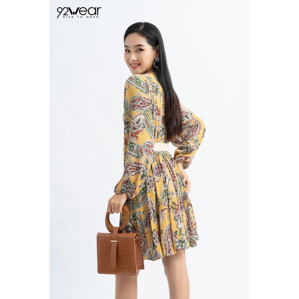 Đầm váy nữ hoa nhí 92WEAR đủ màu, đủ size, dáng xòe cổ tròn tay dài quý phái DXW0326 ! *