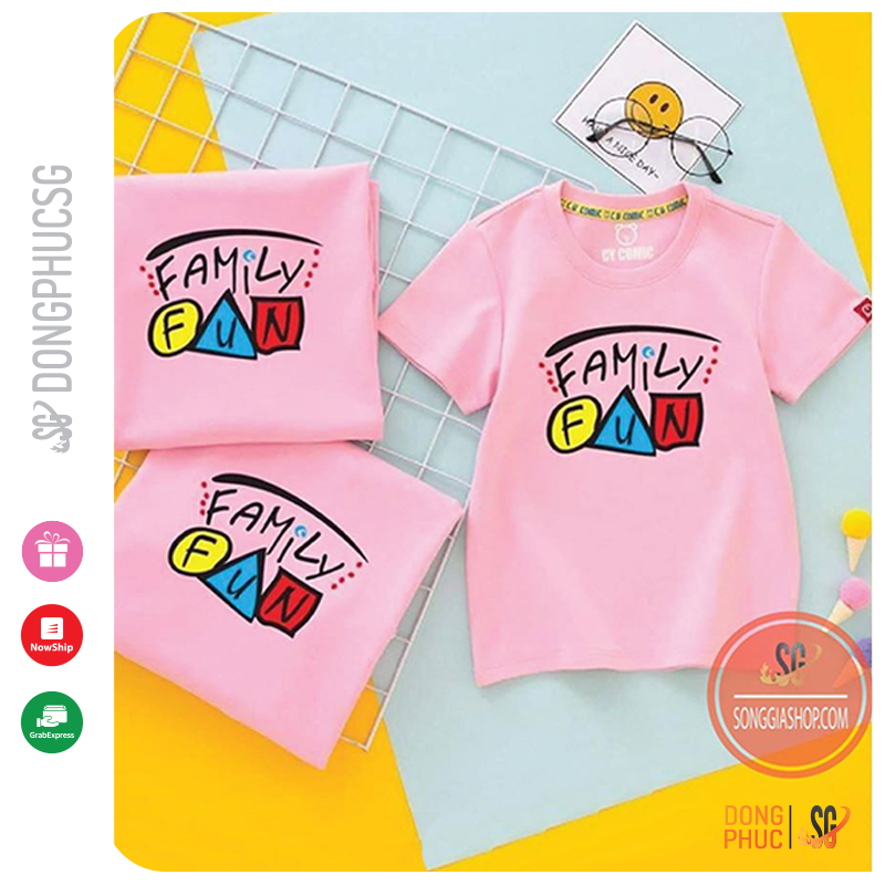 Áo gia đình Family Fun Đồng phục gia đình 3/4/5 người giá rẻ Thun cotton Màu hồng phấn GD297HN