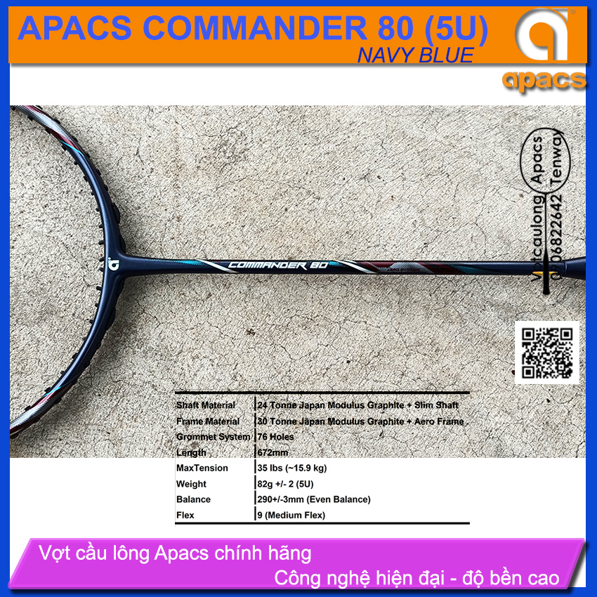 [Vợt cầu lông Apacs Commander 80 Navy Blue- 5U] – Vợt cân bằng hơi thiên công, nước sơn màu lính hải quân