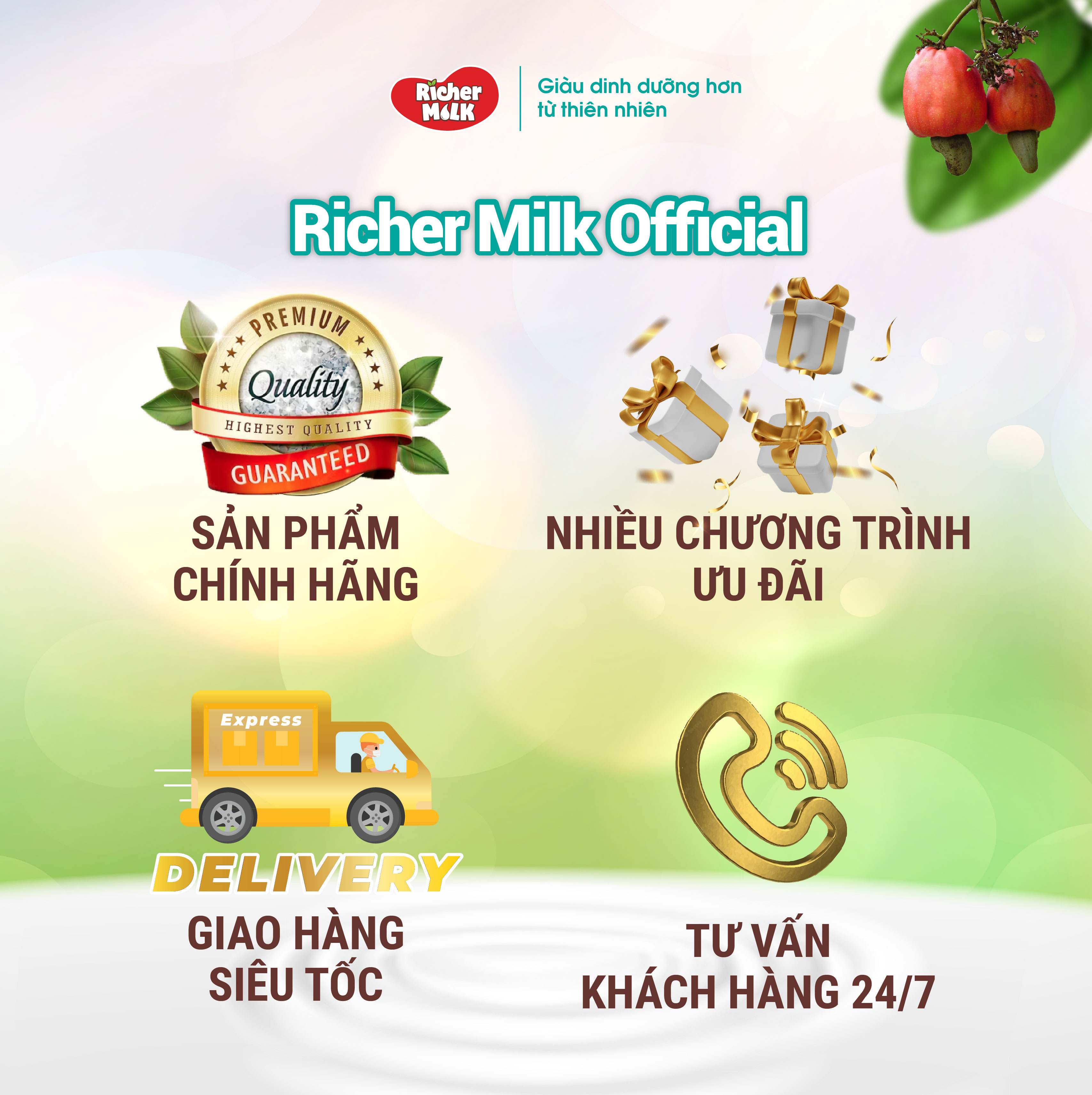 Lốc Sữa Hạt Điều Richer Milk 180ml (180ml x 4)