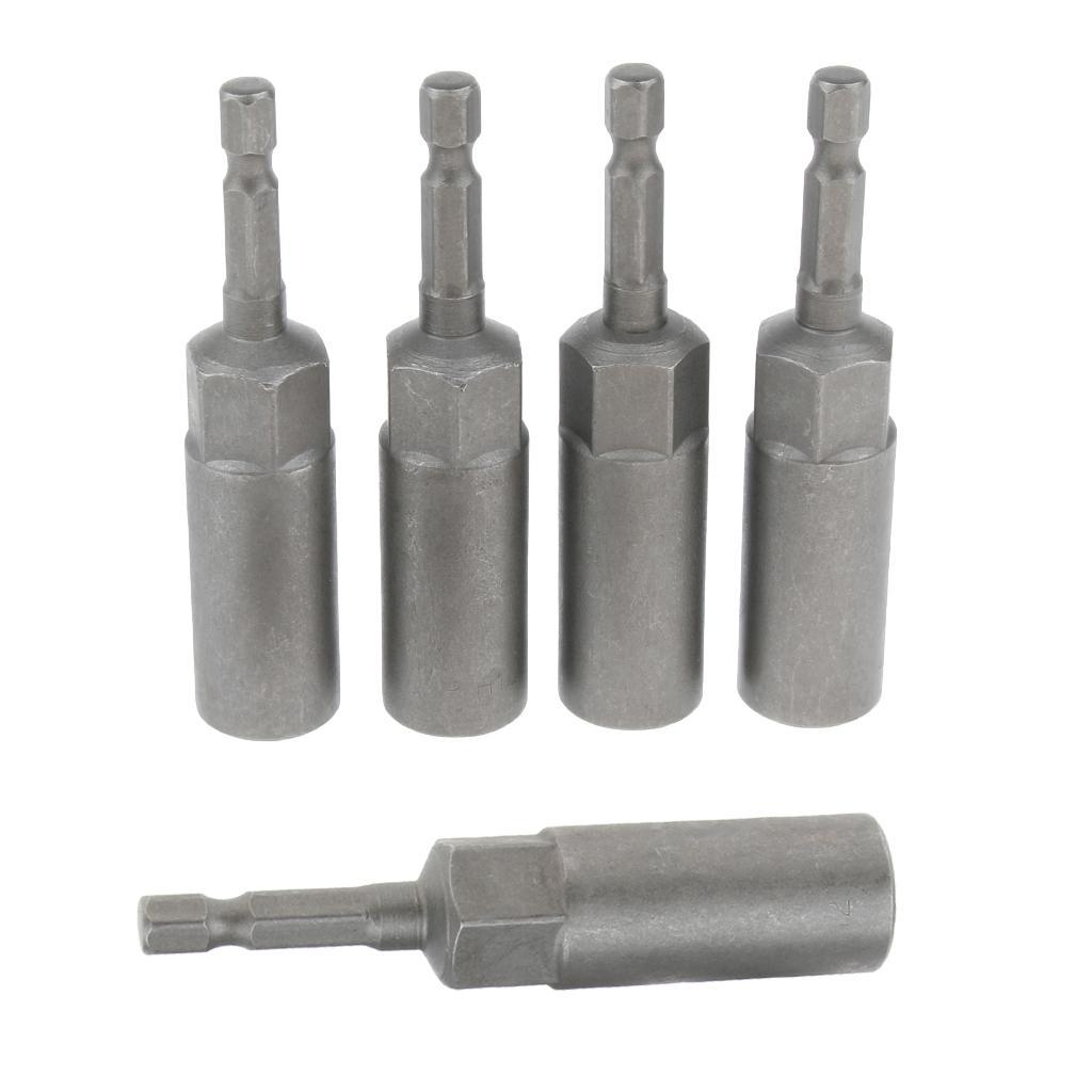 Socket Nut Driver Set Drill Bit Adapter 1/4'' Hex Shank 12mm 5pcs