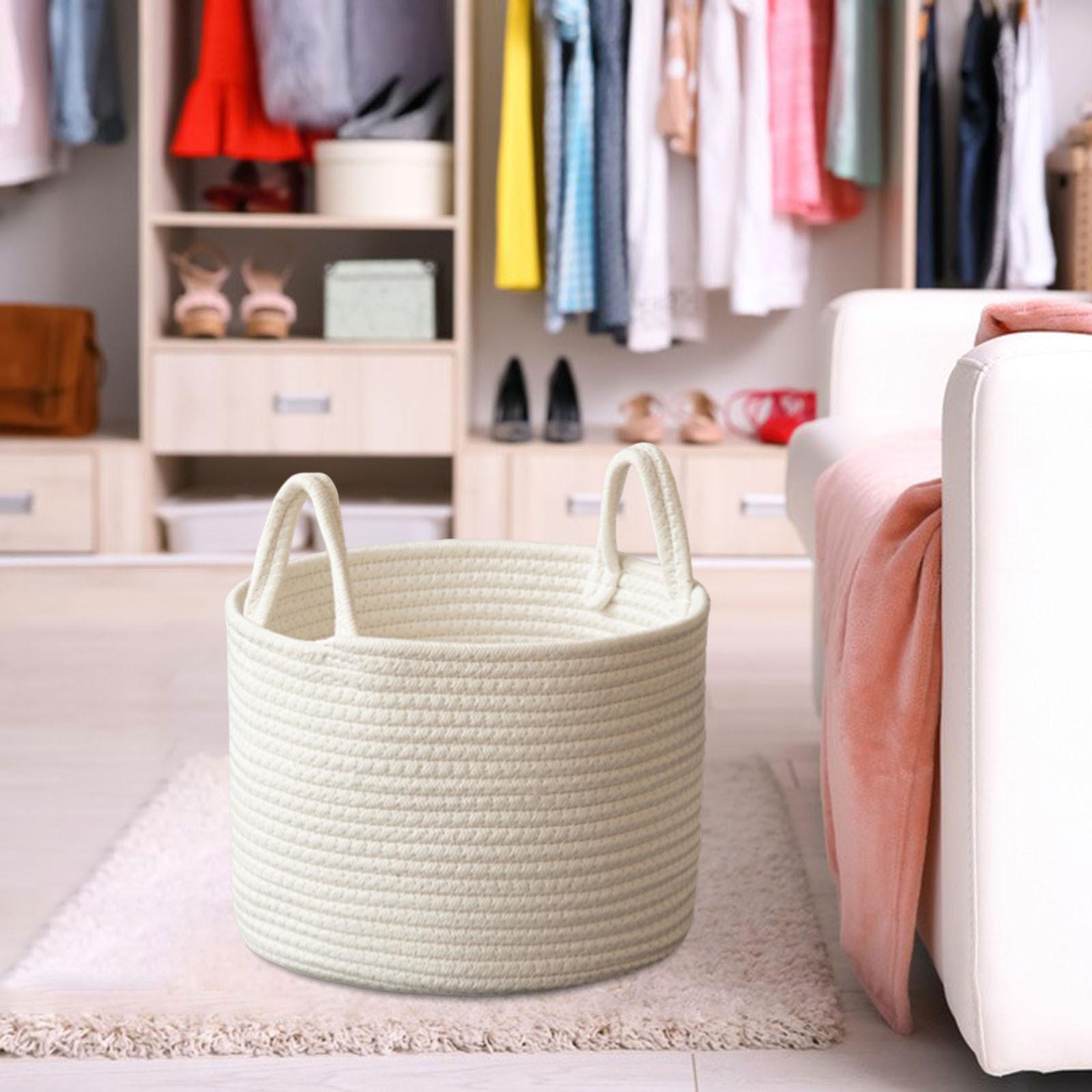 Woven Rope Storage Basket, Boho Storage Basket with Handles, Toys Clothes Organizer, Dirty Clothes Laundry Basket for Dorm, Bedroom, Utility Room