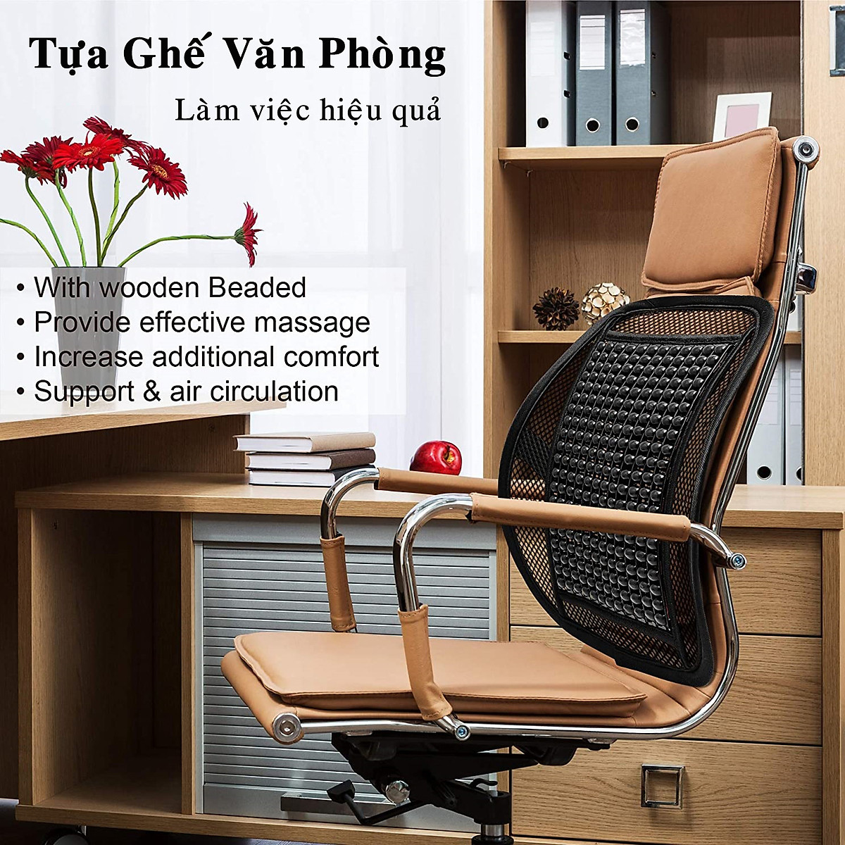 Miếng tựa lưng ghế hạt gỗ massage cao cấp, Tựa lưng ghế đa năng dành cho dân văn phòng và ô tô có khung thép chịu lực chắc chắn - Hàng chính hãng D Danido - Màu Gỗ Sẫm ngẫu nhiên