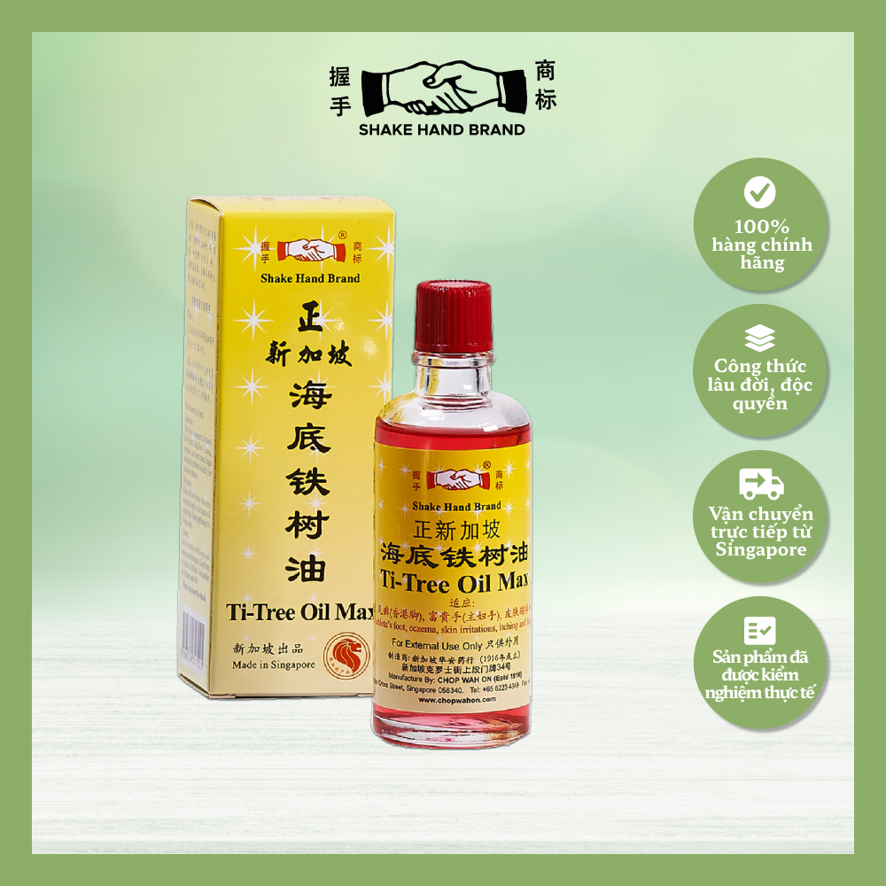 Dầu gió Singapore Shake Hand Ti-Tree chiết xuất cây trà hỗ trợ các vấn đề da như nấm, chàm, vảy nến & mùi hôi chân