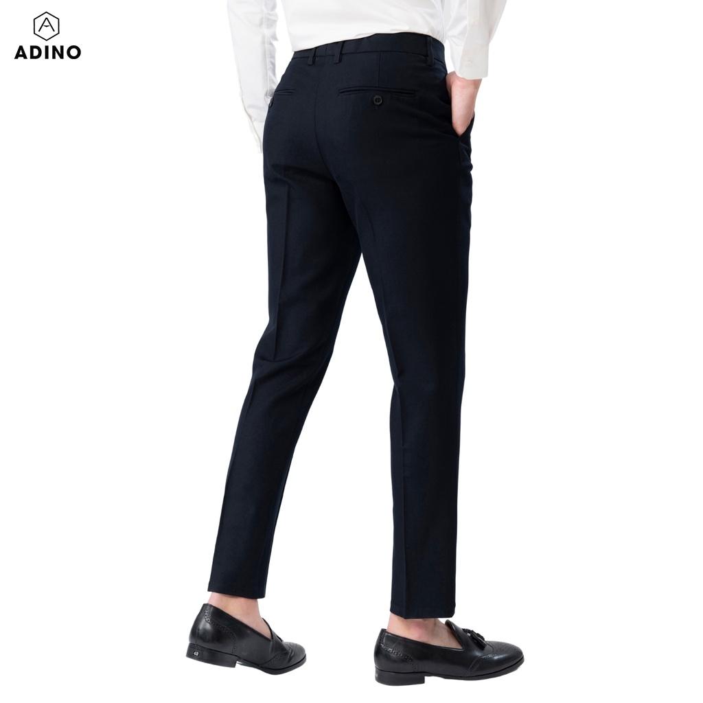 Quần âu nam màu xanh đen (than tối) ADINO vải cotton dày không bai không xù co giãn dáng công sở ống đứng hơi côn Q02