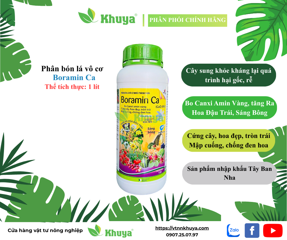 Phân bón lá trung vi lượng Boramin Ca 1 lít Cứng cây - Tăng đậu trái