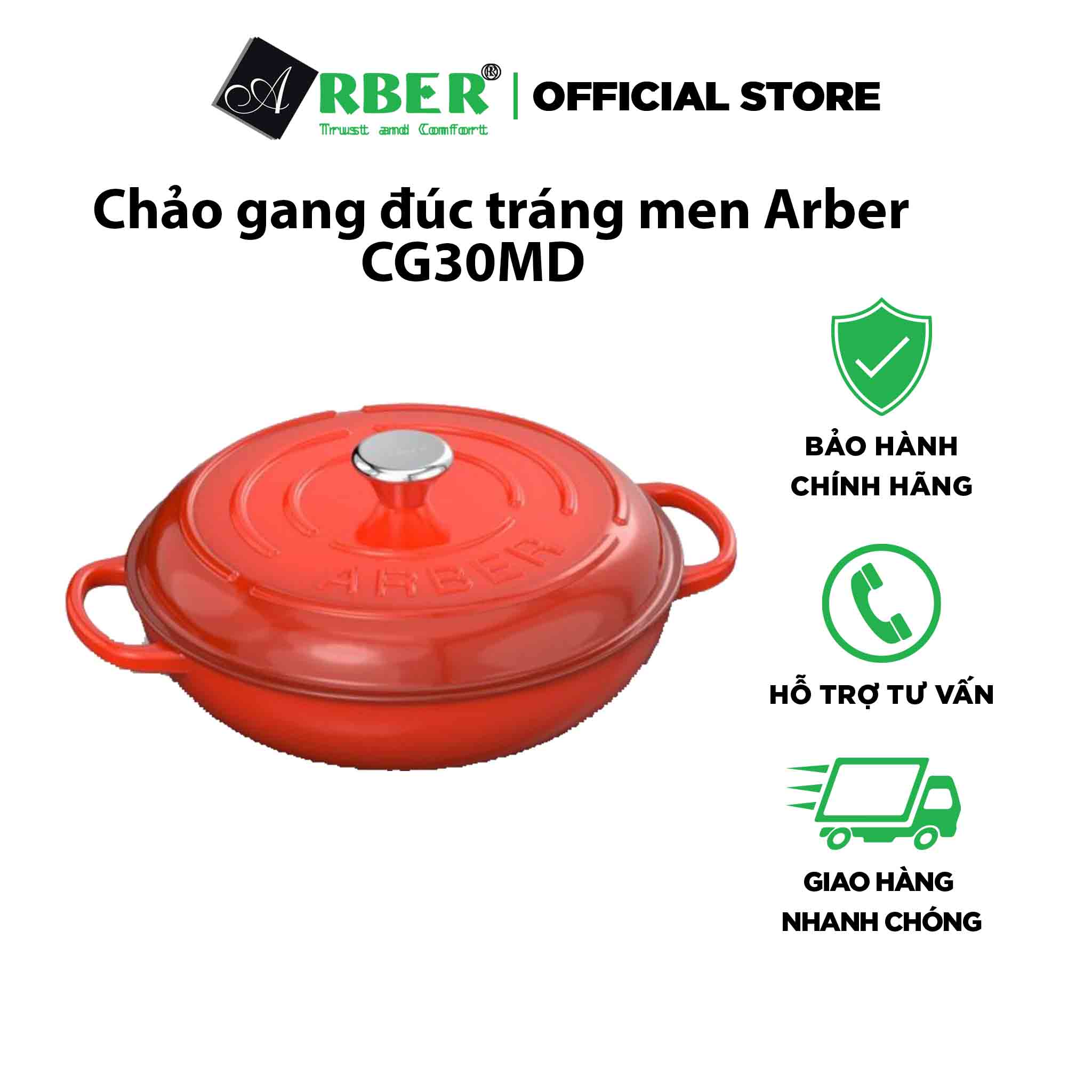 Chảo gang đúc tráng men Arber CG30MD kích thước 30x6.8cm hàng Đức chính hãng.