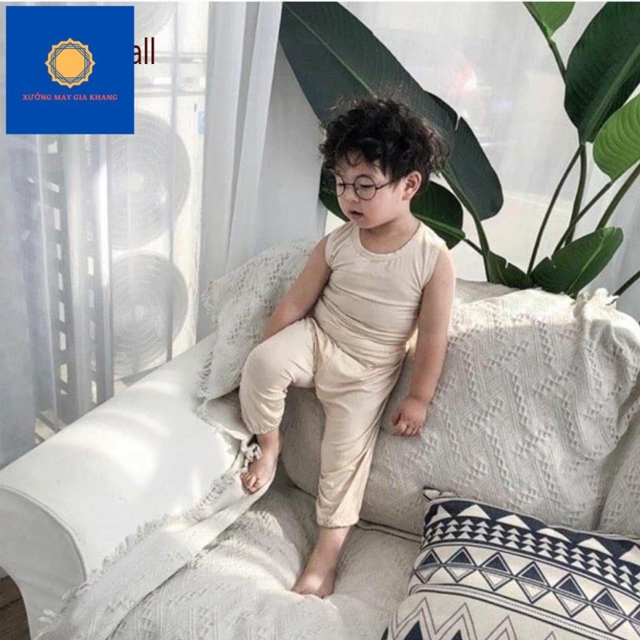 Đồ bộ quần áo thun bé trai, bé gái mặc cùng nhau, ba lỗ trơn, chất cotton mát mẻ - Quần áo trẻ em