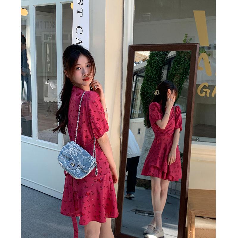 TOBE1SHOP v cổ mảnh hoa đầm cho phụ nữ nhỏ 2023 mùa hè Pháp trà nghỉ khí chất thắt lưng hiển thị gầy một chữ a váy