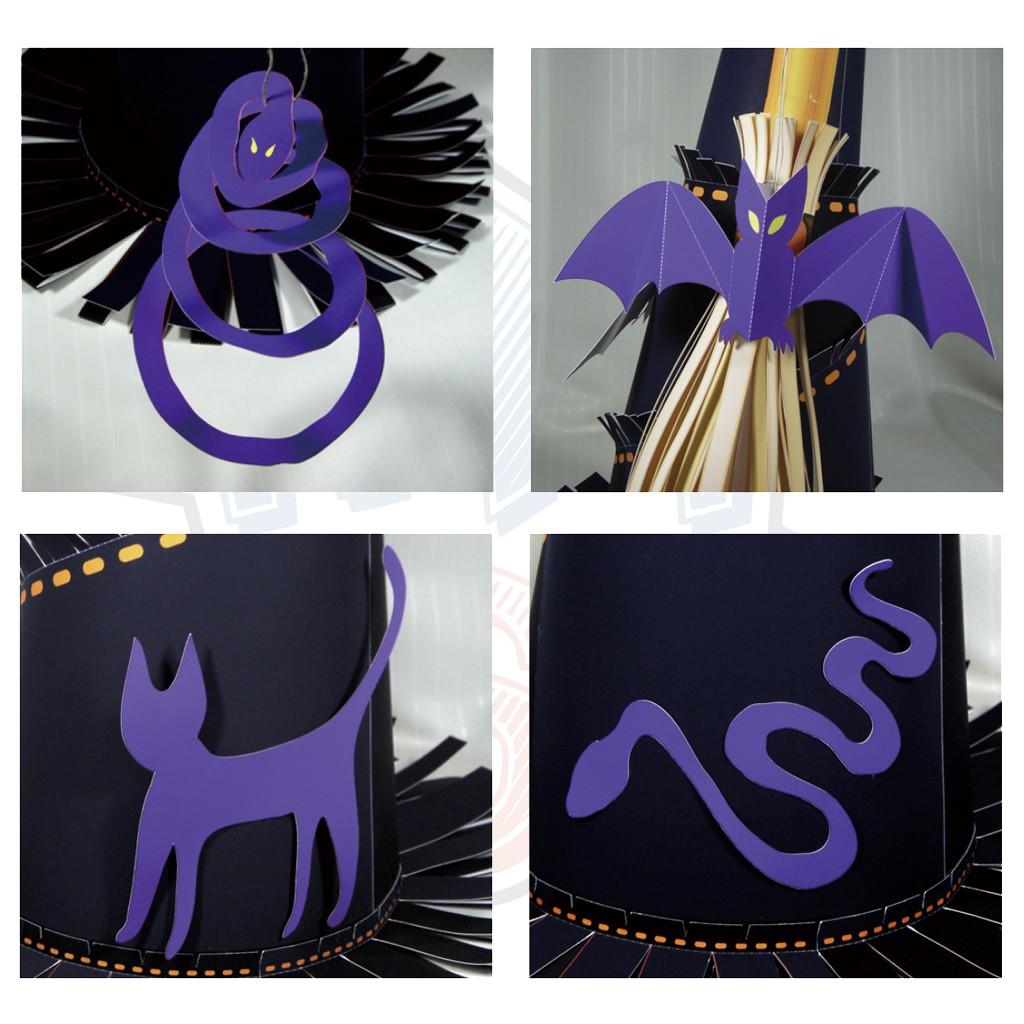 Mô hình giấy Lễ hội mũ phù thủy Halloween Witch's Hat and Broom (Đội lên được)