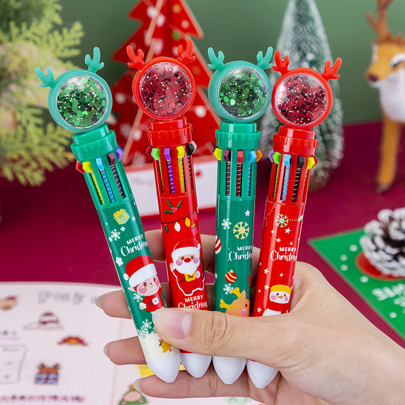 Bút bi bấm học sinh 10 ngòi sừng hươu noel giáng sinh màu xanh, đỏ phong cách hàn quốc đẹp cute dễ thương 0.5mm