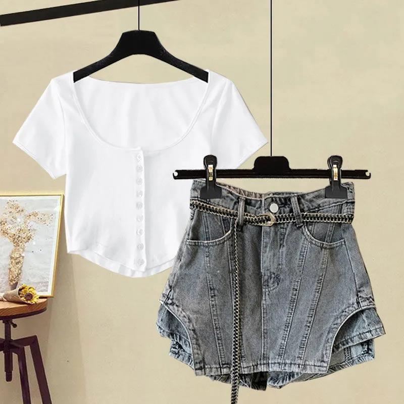 Set Áo Khoác Denim + Quần Short Plus Size Thời Trang Nữ