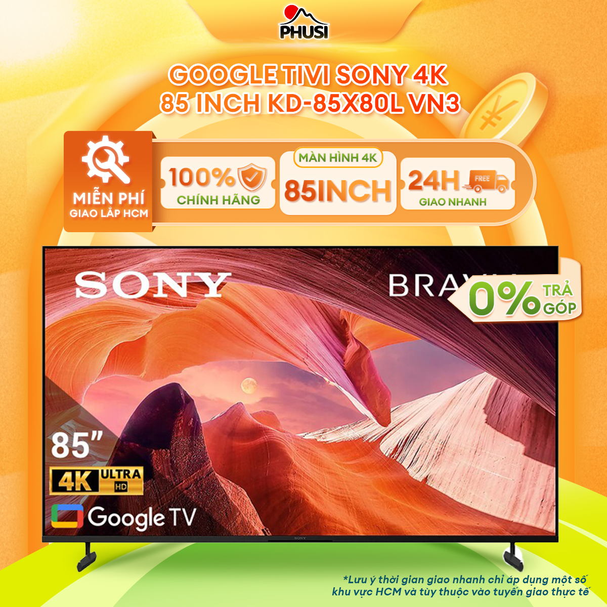 Google Tivi Sony 4K 85 inch KD-85X80L - Hàng chính hãng (Chỉ giao HCM)