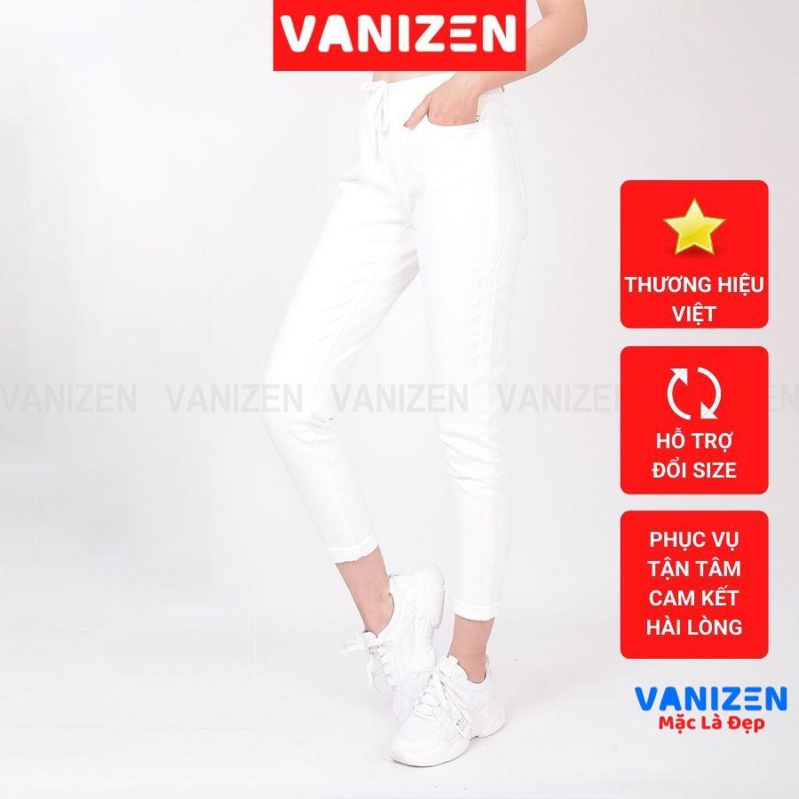Quần jean nữ ống rộng baggy đẹp lưng cao cạp chun màu đen trắng trơn hàng hiệu cao cấp mã 339 VANIZEN