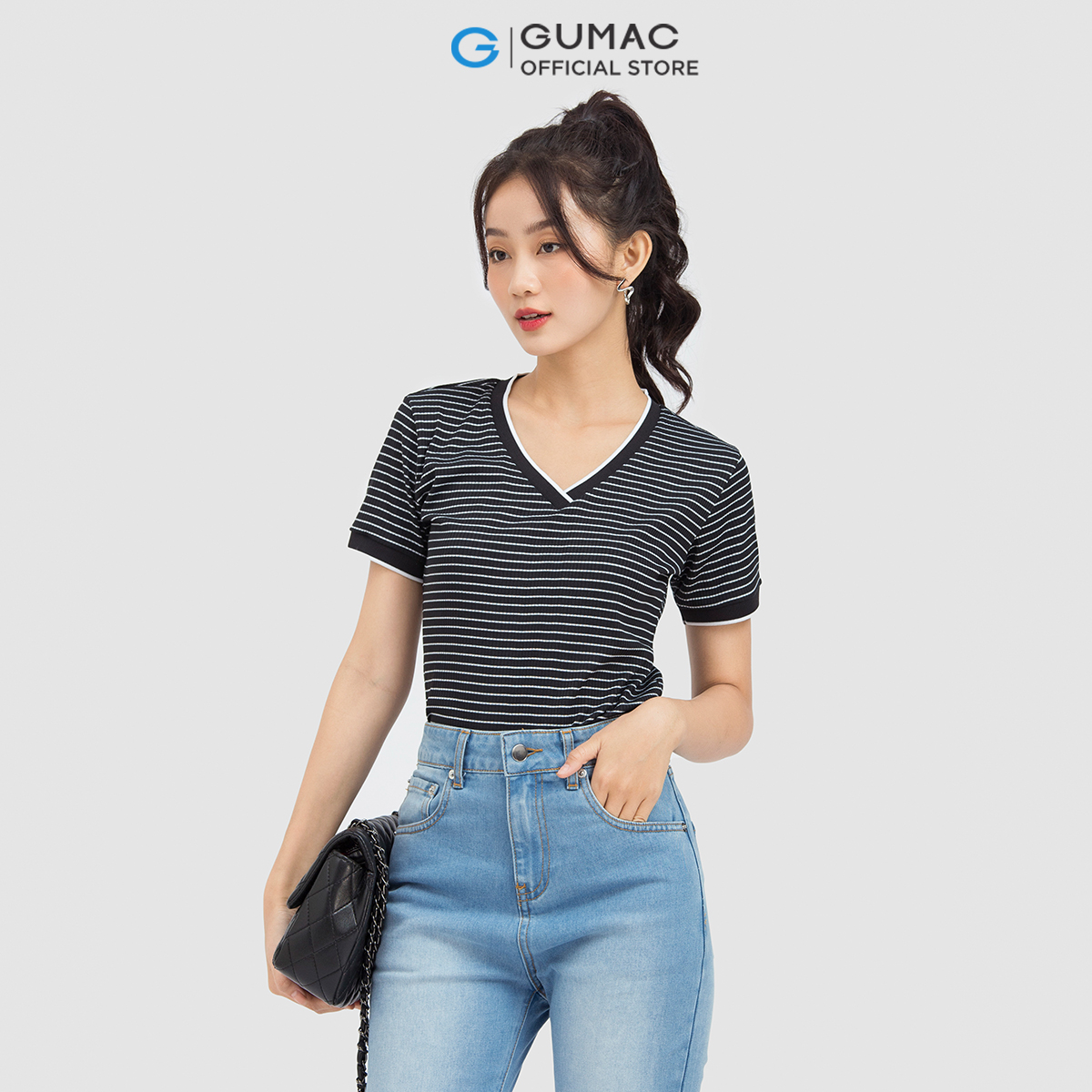 Áo thun nữ GUMAC ATC06020 gân phối bo