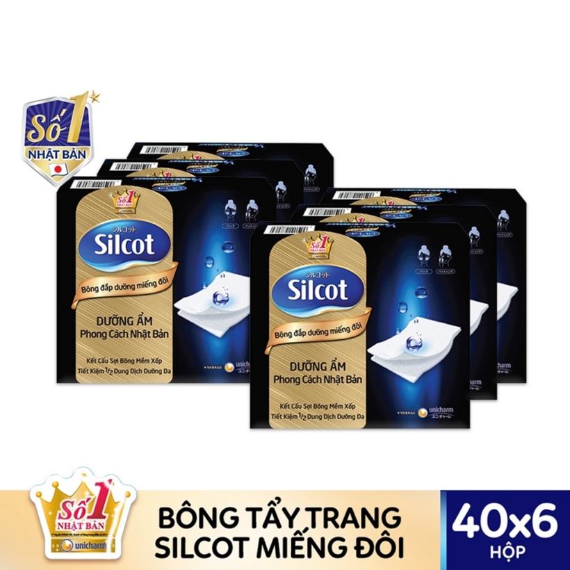 Bộ 6 Bông đắp dưỡng Silcot miếng đôi hộp 40 miếng