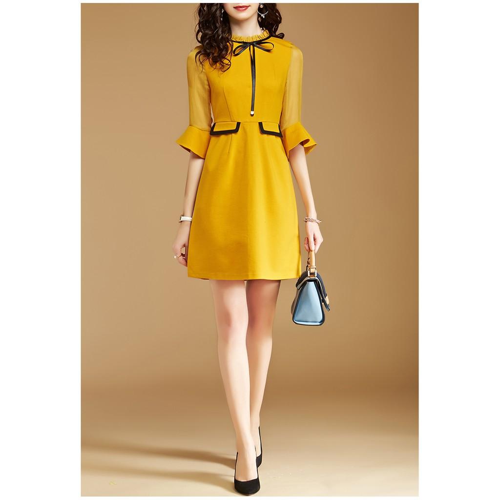 DRESS215-ĐẦM VÀNG TAY LỠ CAO CẤP S-6XL