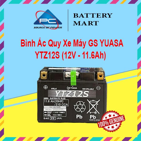 Ắc quy xe moto GS YUASA YTZ12S 12V 11.6AH 210CCA, sản xuất tại Nhật Bản, ắc quy xe Honda Sh300i, sh350i, Suzuki, Yamaha, Benelli, MV Agusta, Triumph