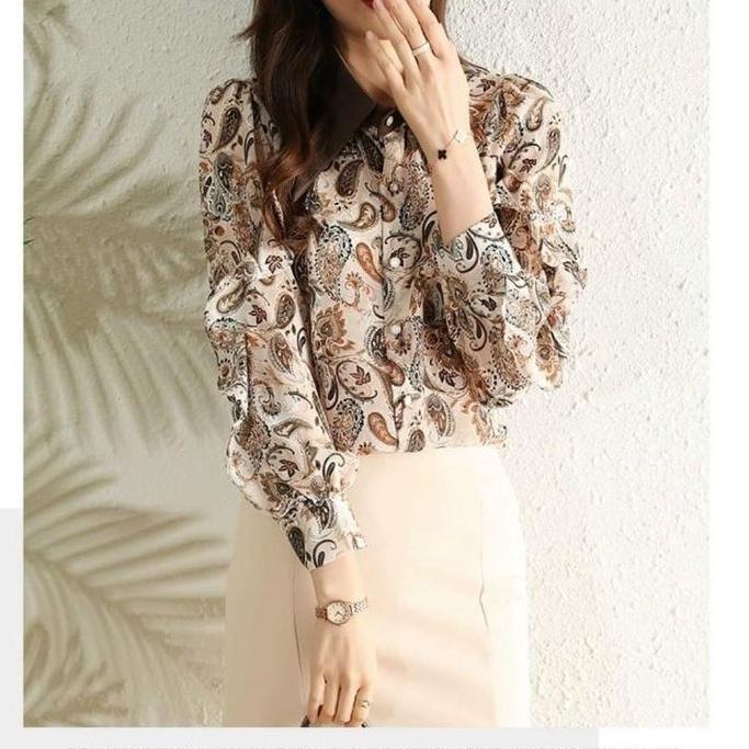 HÀNG NHẬP - ÁO SƠ MI LỤA CỔ NHỌN TAY DÀI VIỀN BÈO