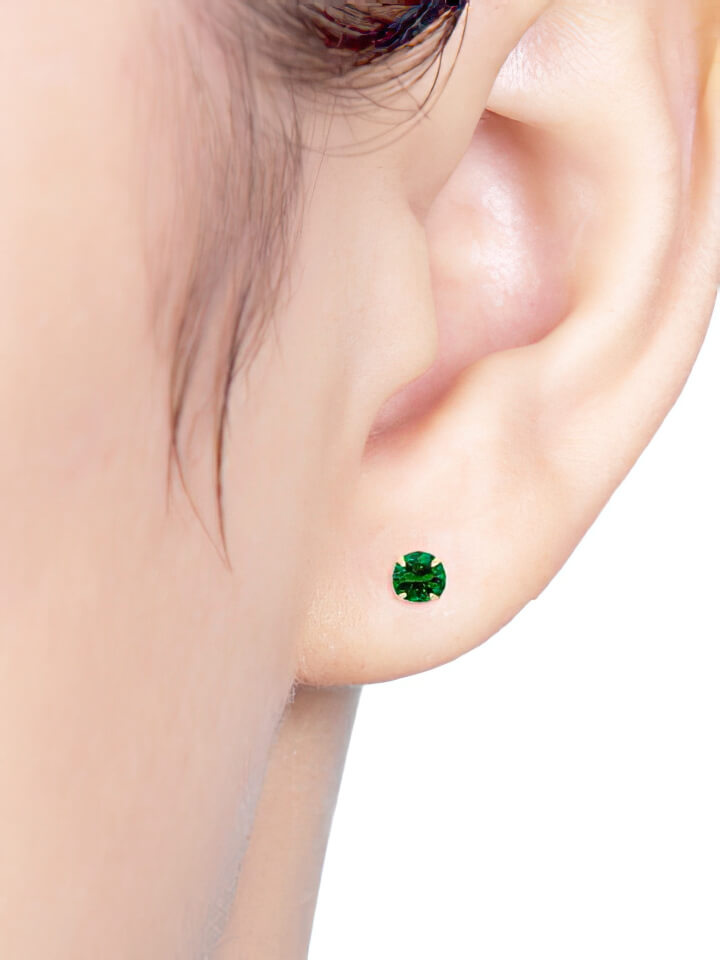 14K Gold Post Earrings Green - MOON Jewelry