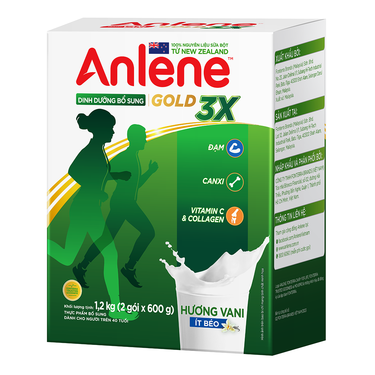 Combo 2 Sữa bột Anlene Gold 3X hương Vanilla (Hộp thiếc 800g) tặng 1 lon 400g