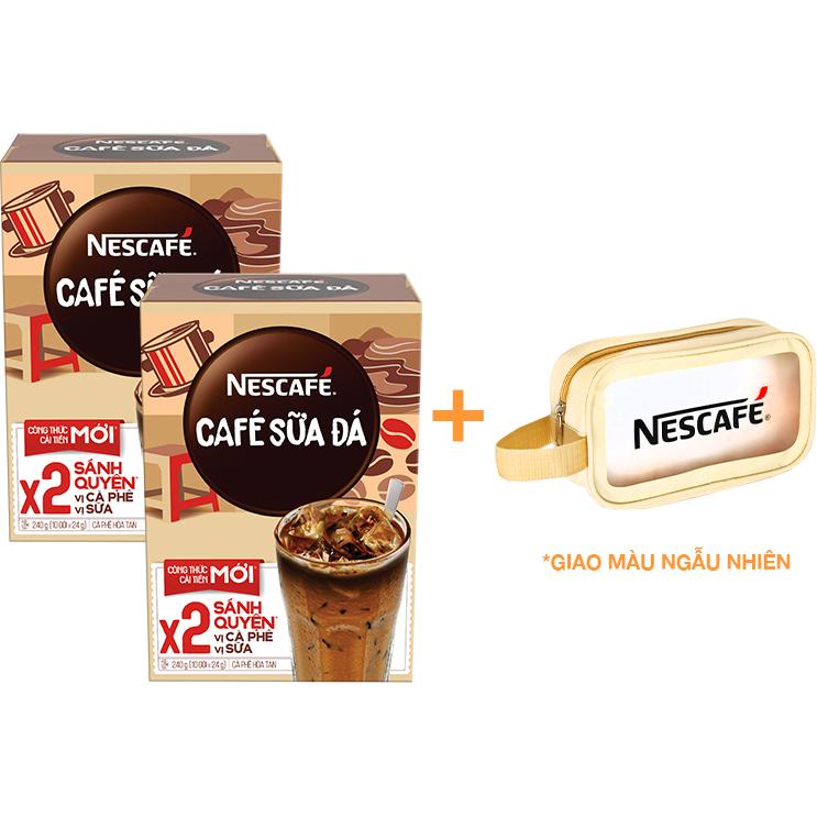 [Tặng 1 túi thời trang đa năng] Combo 2 hộp cà phê sữa Nescafé cà phê sữa đá (Hộp 10 gói x 24 g)