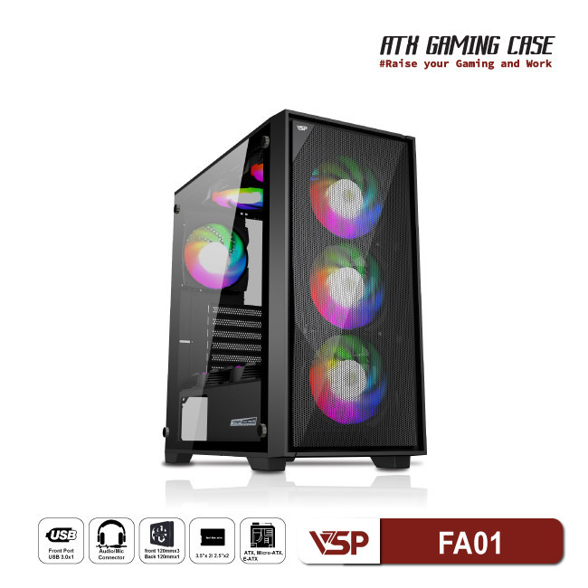 Vỏ Máy Tính Case VSP Gaming FA01 chuyên lắp Main X99 2 CPU – Hàng Chính Hãng