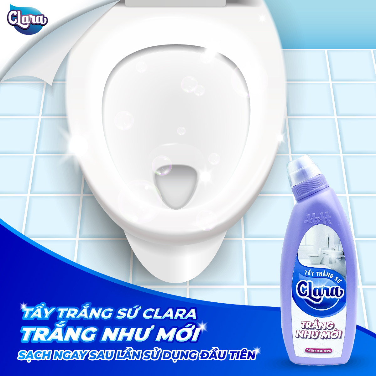 Nước Tẩy làm trắng đồ dùng bằng sứ Clara chai 480ml