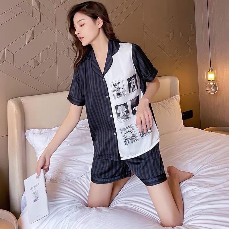 BỘ PYJAMA LỤA ĐÙI HOA CAO CẤP QC