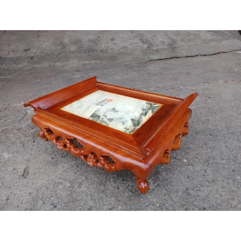 Khay trà ba bông mặt đá gỗ hương