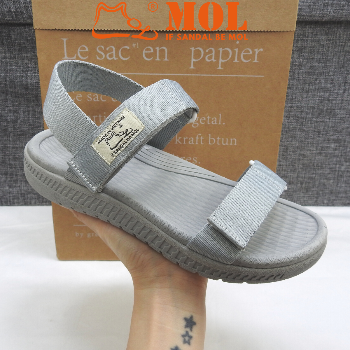 Giày sandal nữ hiệu MOL 2 quai ngang MS3G màu xám