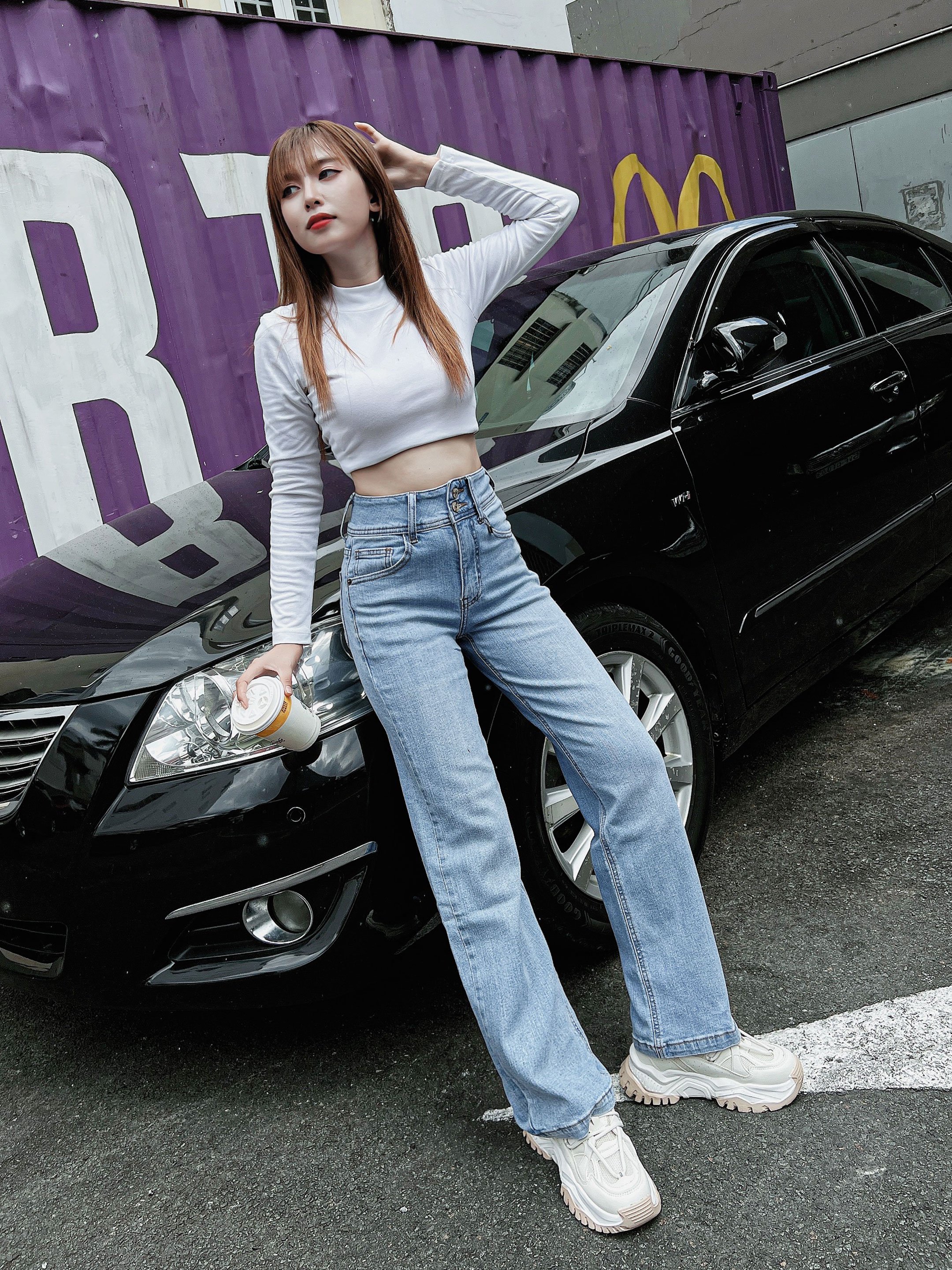 Quần jeans suông đứng dáng dài 2 nút HQJEANS