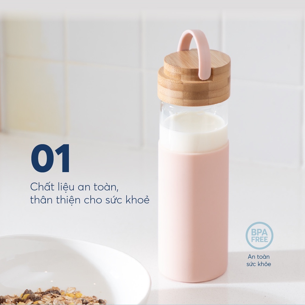 Bình nước thuỷ tinh bọc silicon Inochi - Nikko 550 ml