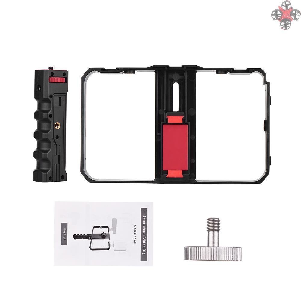 CTOY Portable Smartphone Video Rig Handheld Phone Stabilizer Grip Cage with Phone Holder 3 Cold Shoe Mounts Handle for iPhone Xs/Xs Max/XR/X/8 for Samsung Xiaomi Huawei