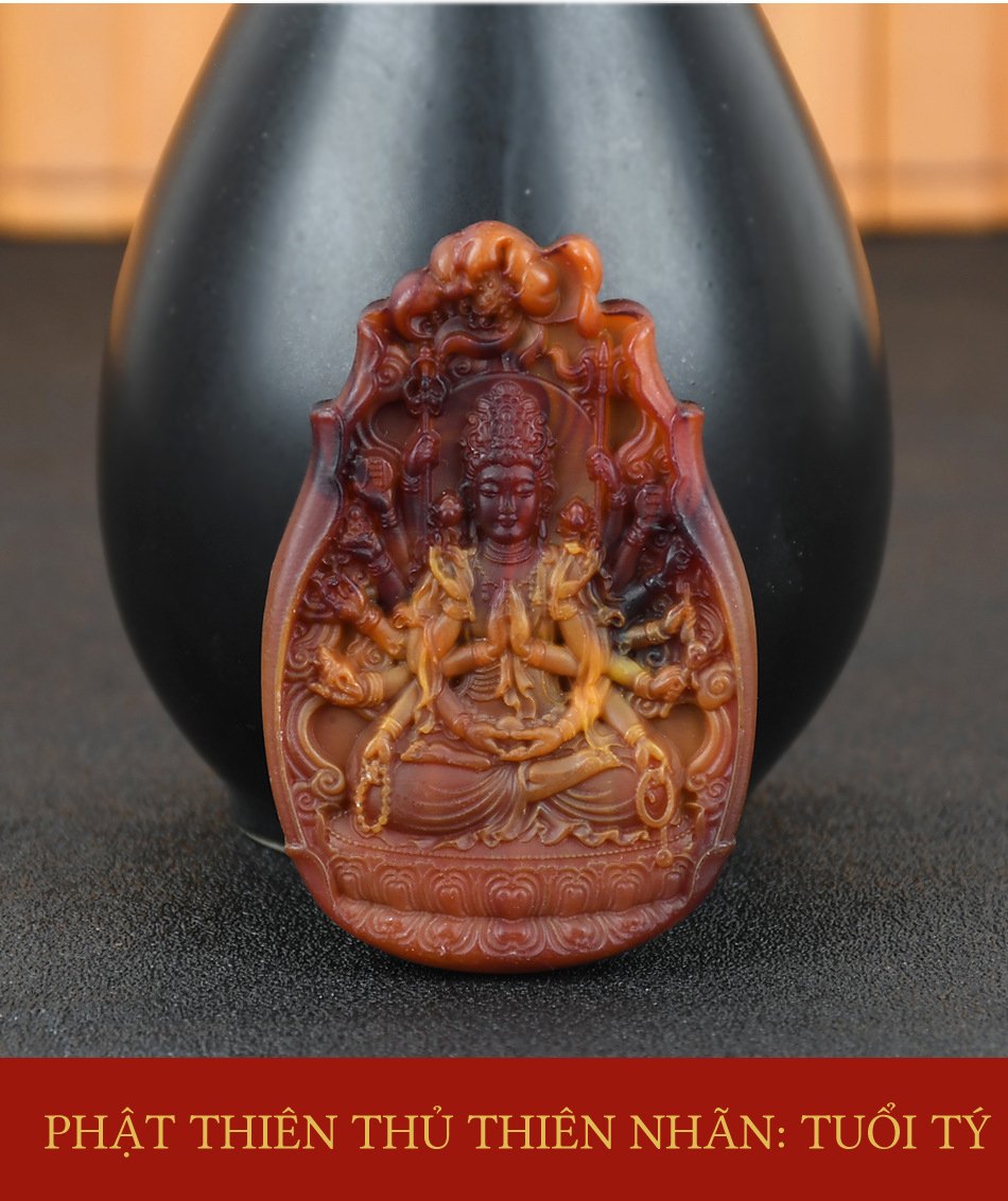 Dây chuyền Phật Thiên Thủ Thiên Nhãn hương thơm bằng Long Diên Hương tổng hợp (Có dây đeo)
